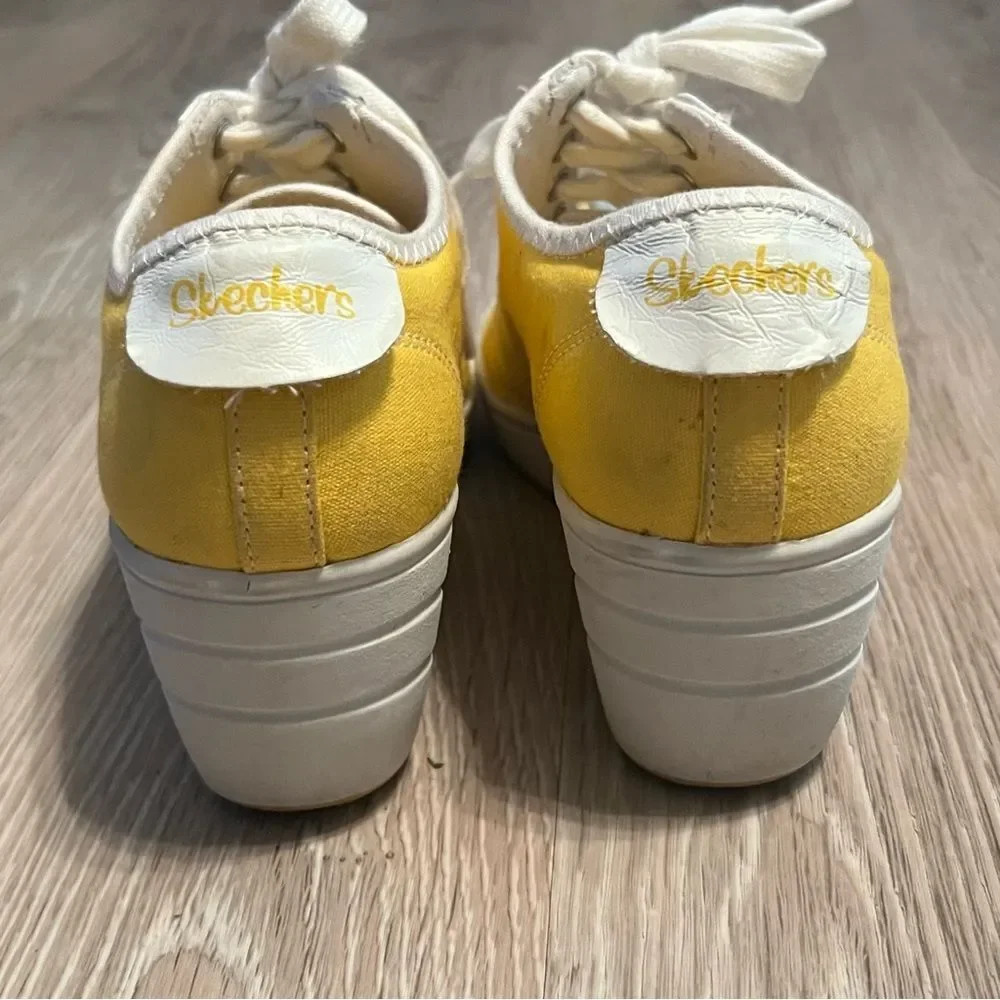 Vtg 90s Y2K Skechers “S” Cali Platform Wedge Sneaker Shoe Yellow White Lace Up 7 - Picture 7 of 15